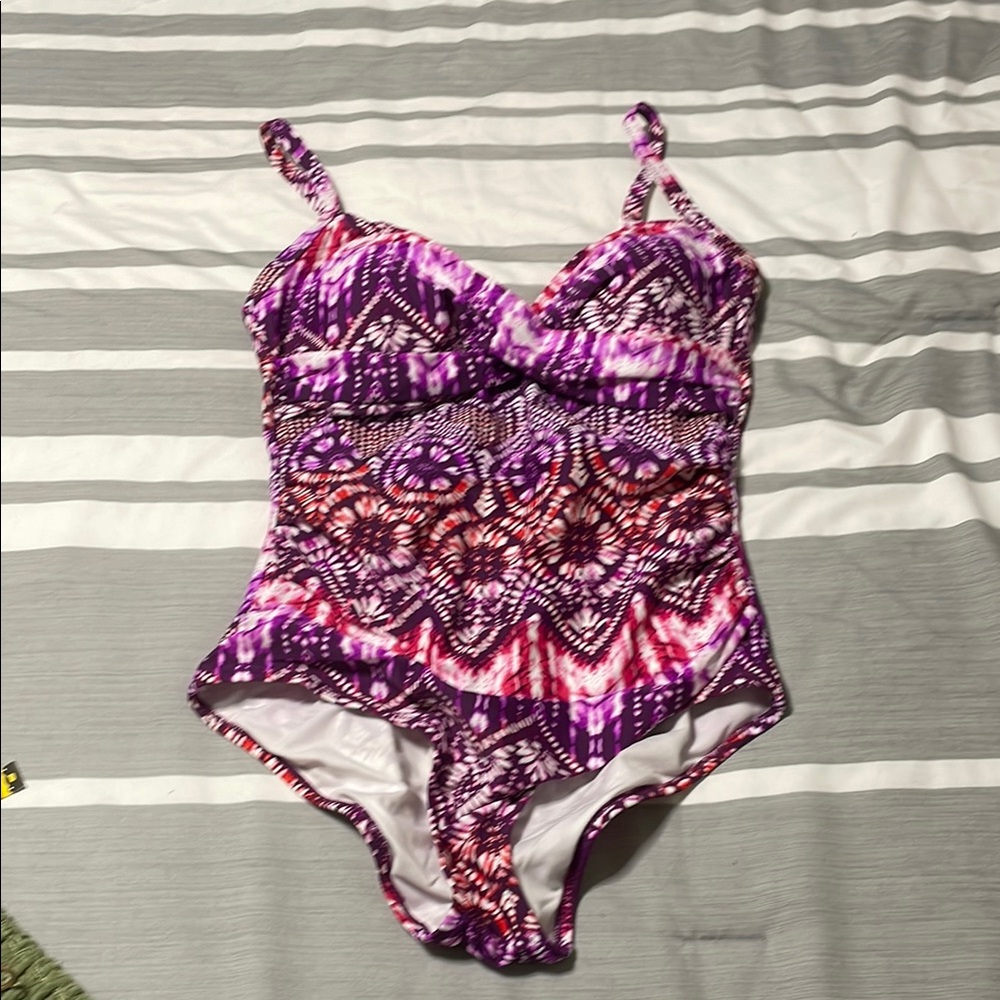 Purple and Pink Patterned Swimsuit size 14 NWOT